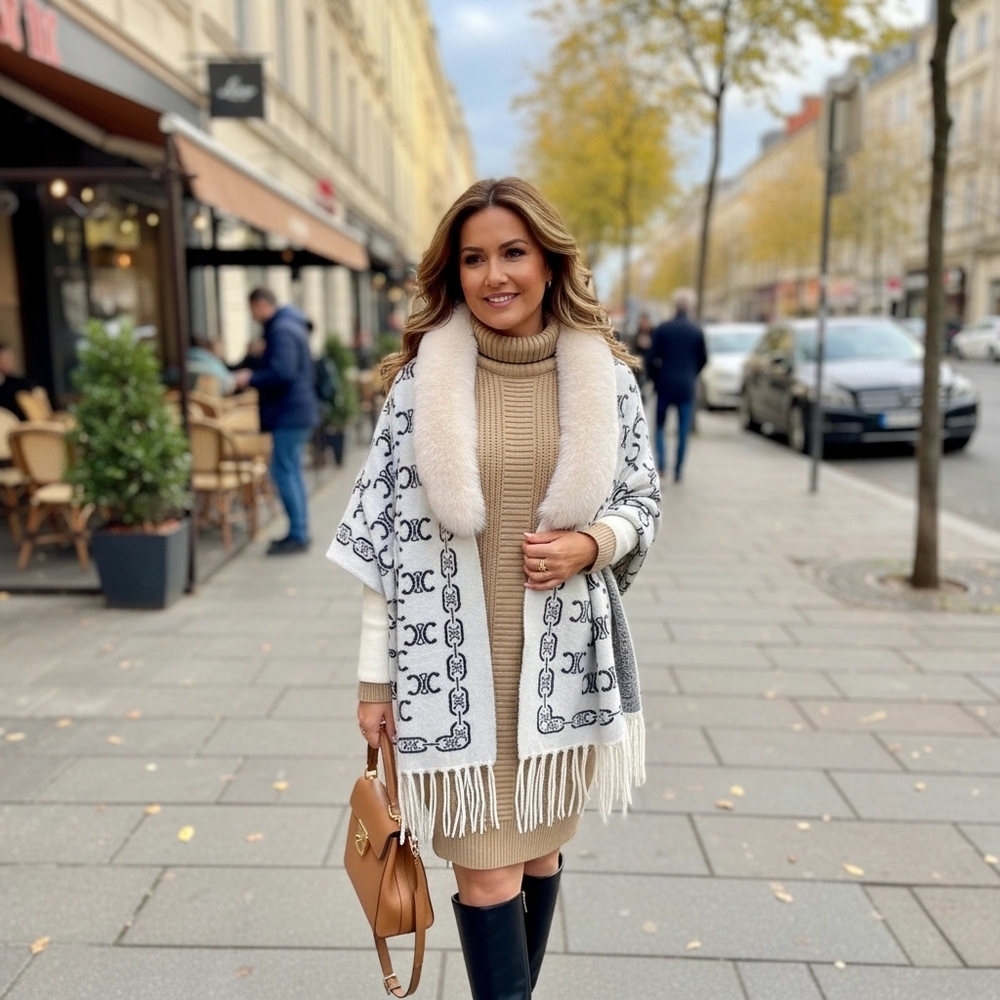 Fux fur winter poncho long sleeves